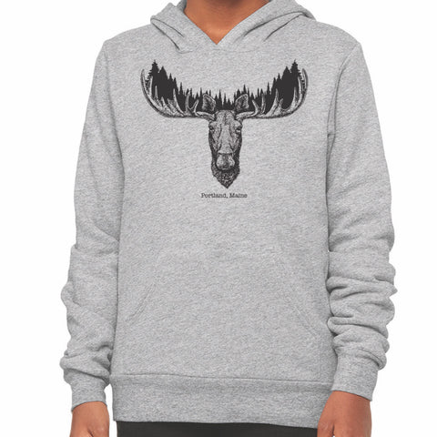 Tree Moose Youth Hoodie  @esedler_art