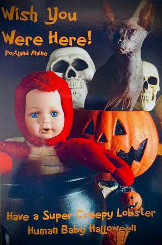 Super Creepy Lobster Human Baby Halloween Postcard @themainesouvenirshop