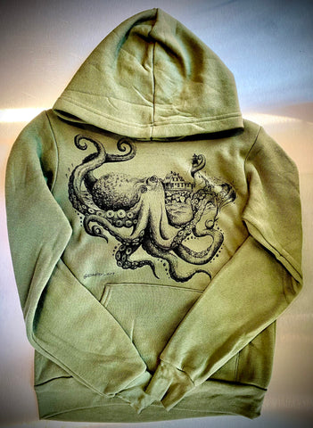 Octopus Green Youth Hoodie  @esedler_art