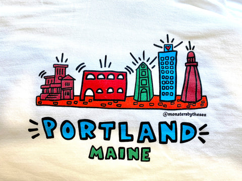 Ryan’s Portland Colorful Print on White Tee @monstersbythesea