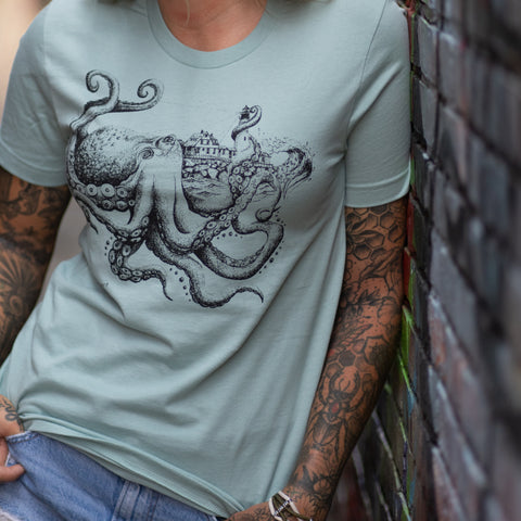 Octopus Dusty Blue Tee  @esedler_art