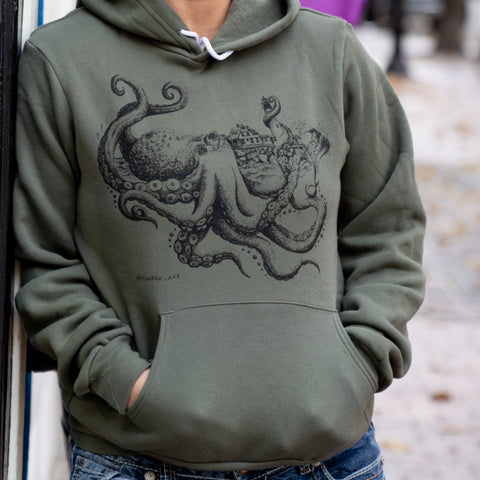 Octopus Green Hoodie  @esedler_art