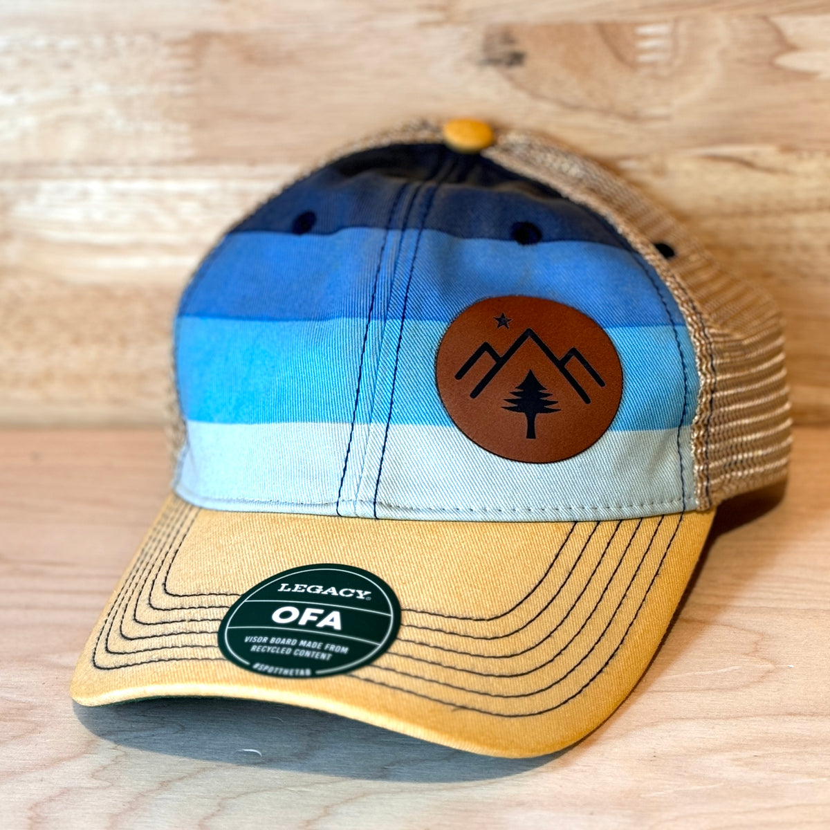 Hat - Leather Patch Loni Design Blue Stripe Trucker - @lonimac.art