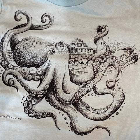 Octopus Dusty Blue Youth Tee  @esedler_art