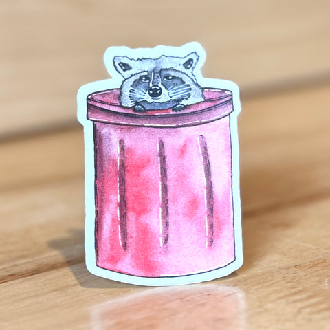 Scribbles - Rocco Raccoon Trash Can Sticker - @scribblesanddoodlez