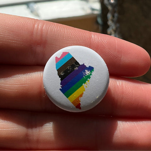 Maine Shape Pride Flag Circle Plastic Pin