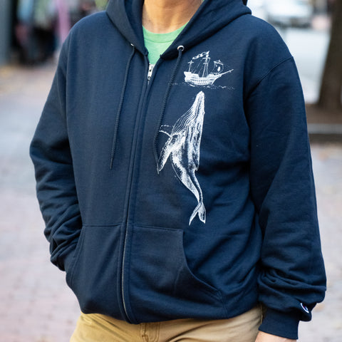 Whale and Ship Zip Hood  @esedler_art