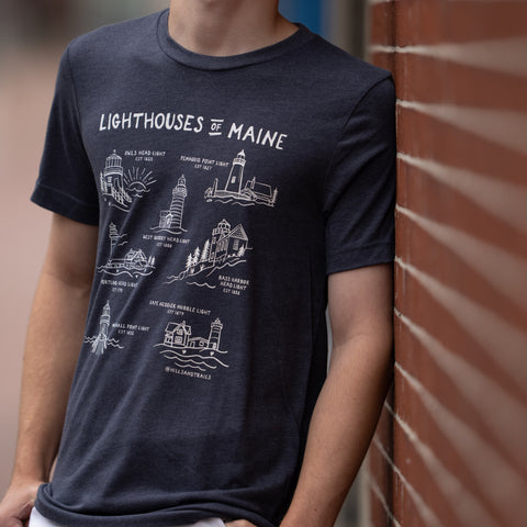 Hills and Trails - Lighthouses of Maine Tee (blue) @hillsandtrails