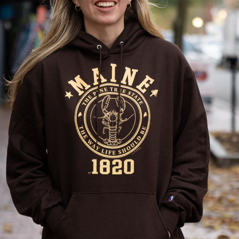 Maine Logo Lobster Brown Hoodie @_hcdesign_