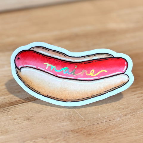 Scribbles - Red Hotdog Maine Sticker - @scribblesanddoodlez