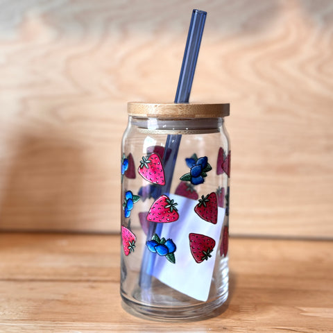 Scribbles - Bluberries and Strawberries Glass Cup - @scribblesanddoodlez