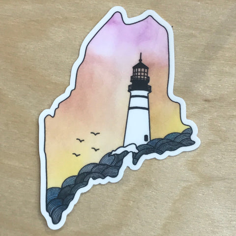 Scribbles ~ Lighthouse - Portland Headlight Sunset Sticker @scribblesanddoodlez